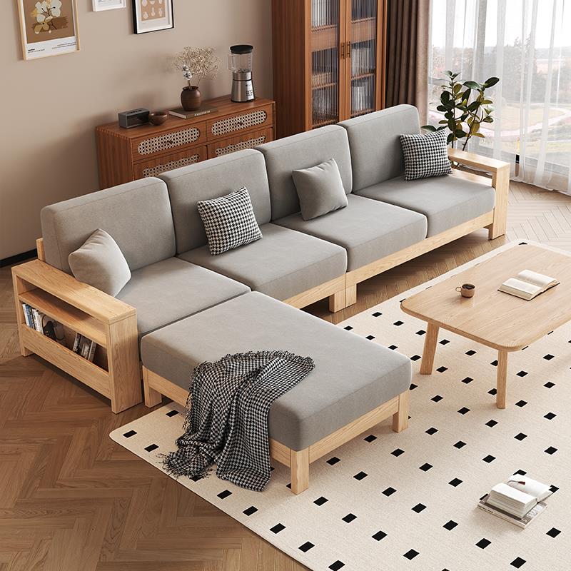 巧沐派白蜡木全实木沙发冬夏两用小户型客厅现代简约组合布艺沙发