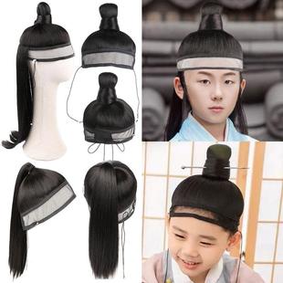 男童网巾假发套儿童古装发髻造型古风汉服马面裙头套舞台表演头饰