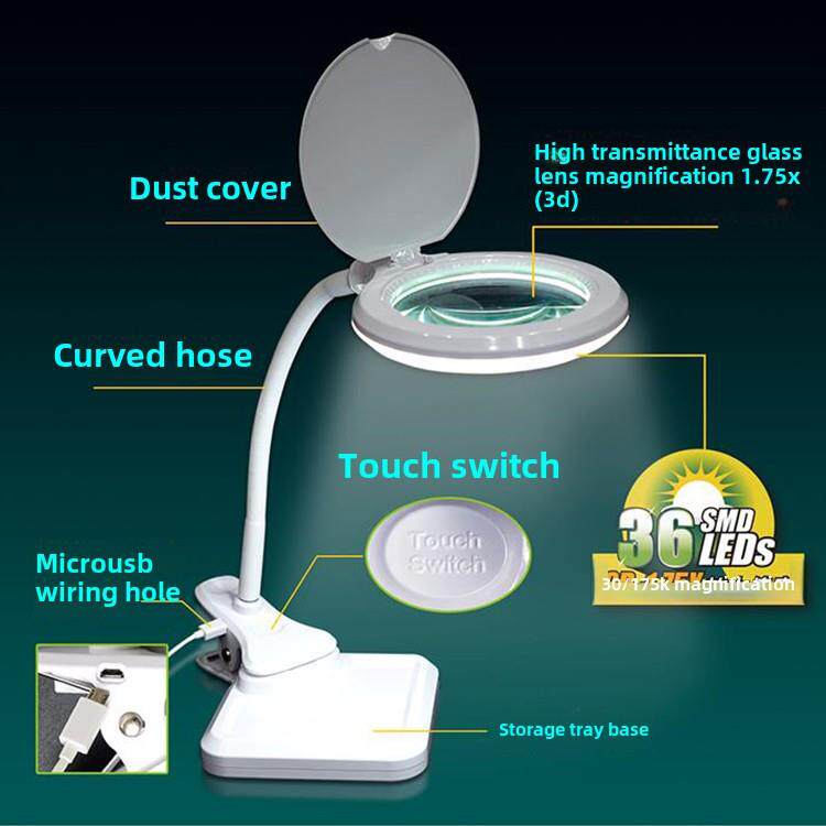 宝工USB连接台式放大镜LED灯冷暖光夹式桌式台灯电子维修MA-1010U