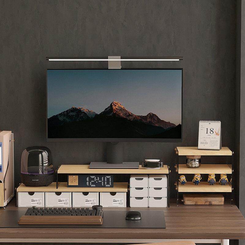 桌面置物架电脑增高架办公桌台式显示器屏幕亚克力垫高支架带抽屉