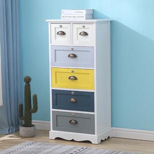 彩色床头柜实木卧室带锁小柜子收纳柜客厅五斗柜简约现代收纳柜