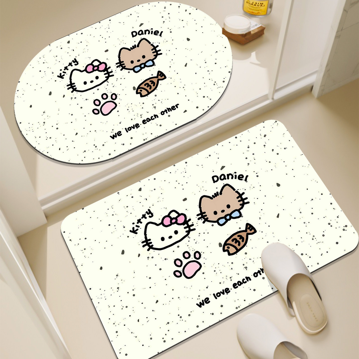 可爱Kitty猫软硅藻泥浴室地垫吸水防滑卫生间门口地毯厕所脚垫子