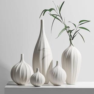 白色素烧陶瓷花瓶细口客厅干花插花家居装 新中式 饰品摆件轻奢高级