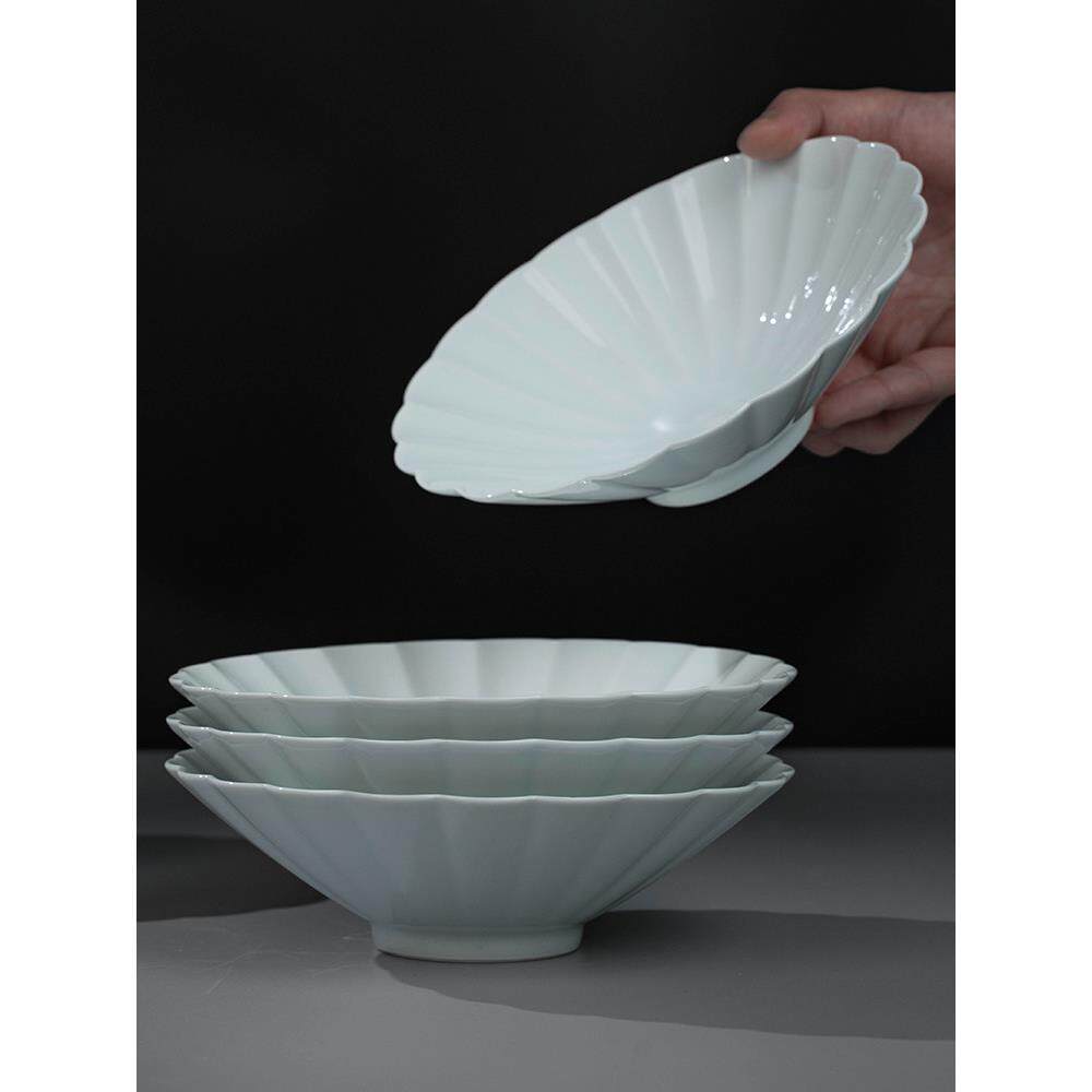 云玉川菊花竹帽碗沙拉碗景德镇高温陶瓷面食碗创意碗白瓷碗家用碗