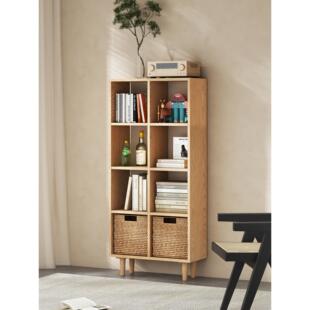 实木书柜收纳柜一体展示柜北欧白蜡木自由组合格子柜飘窗柜矮书柜