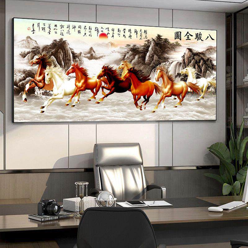 马到成功装饰画八骏图客厅挂画骏马办公室字画茶室沙发背景墙国画