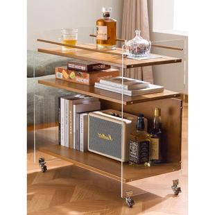 轻奢复古小茶几沙发侧边柜可移动实木置物架北欧风小户型客厅边几