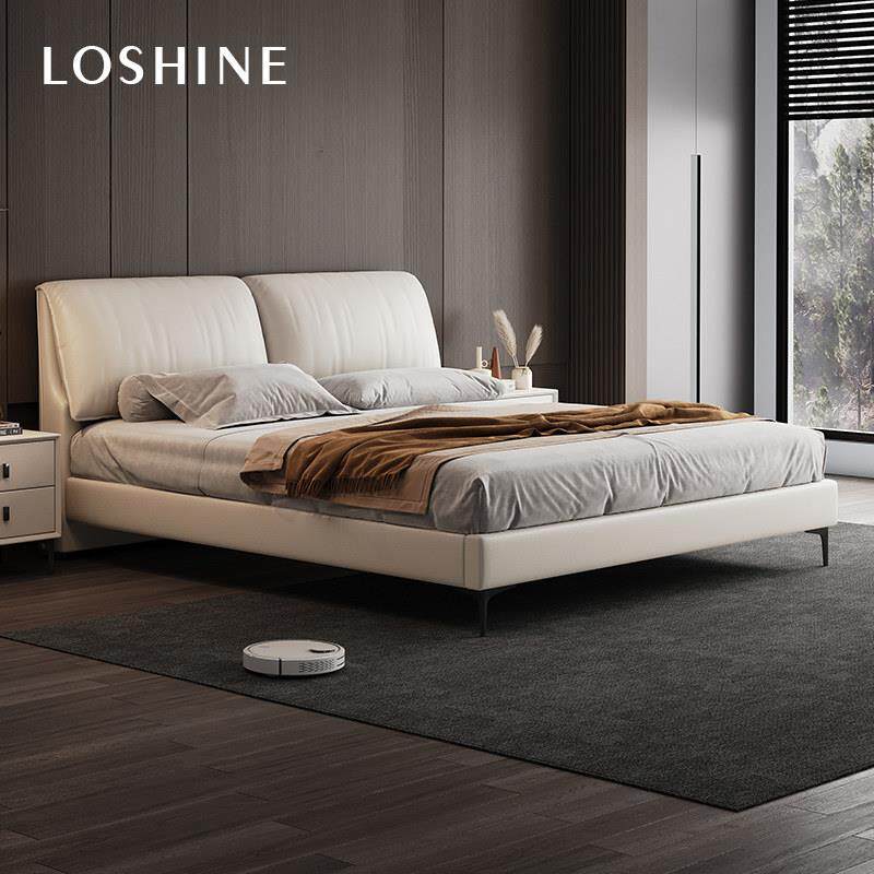 大象耳朵真皮床轻奢现代简约主卧大床意式极简大气婚床高端皮艺床