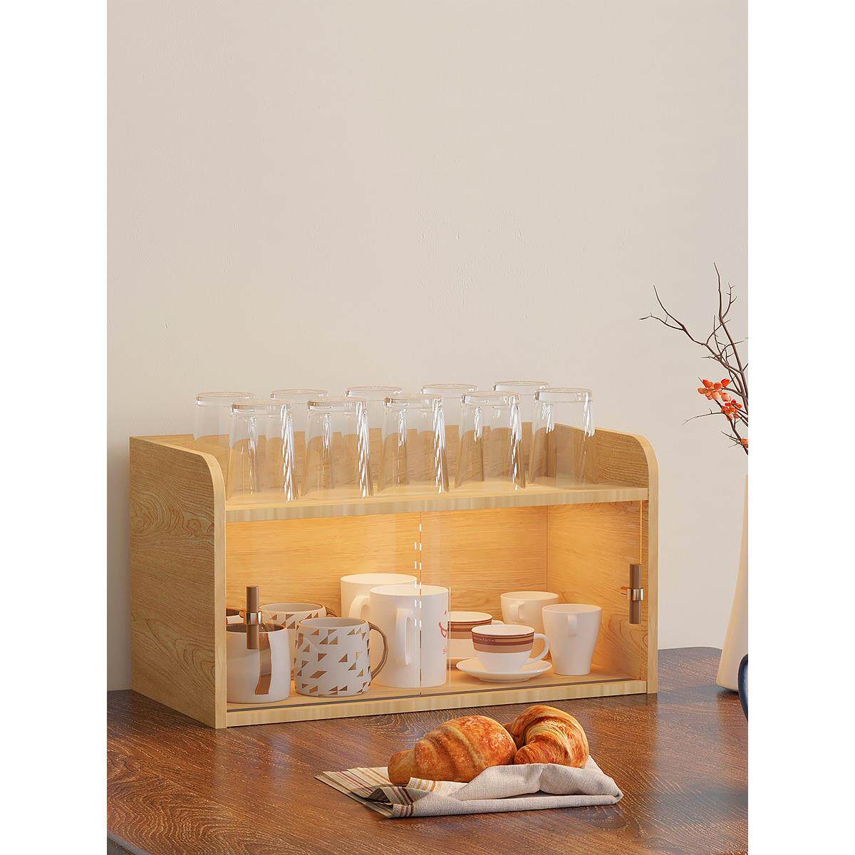 水杯架子置物架桌面厨房家用亚克力餐边柜防尘收纳收纳柜简约杯架