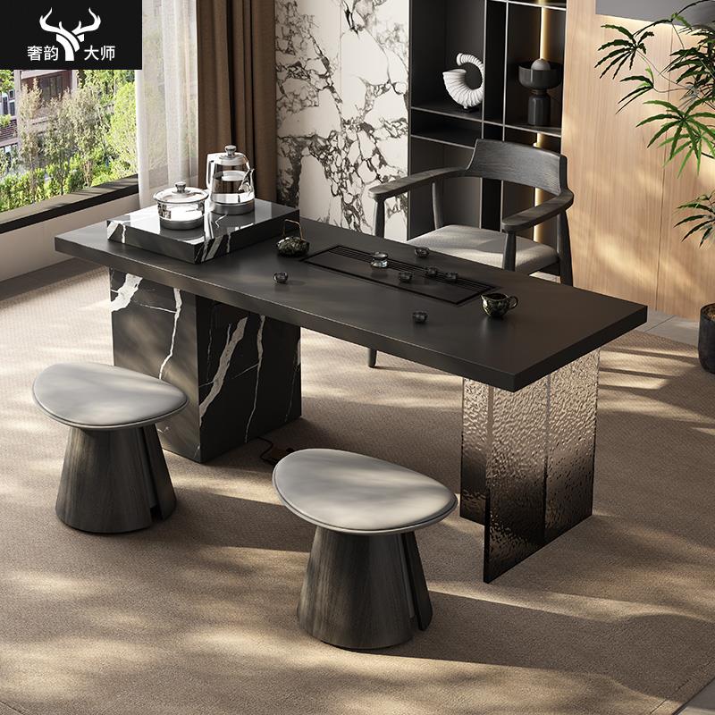 意式茶桌家用小茶台轻奢极简客厅小型高级感泡茶桌岩板阳台小茶桌