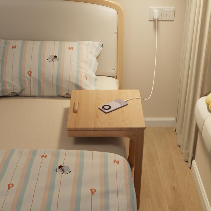 耳桐实木沙发边几可移动C型角几床头桌子带轮茶台边柜小茶几