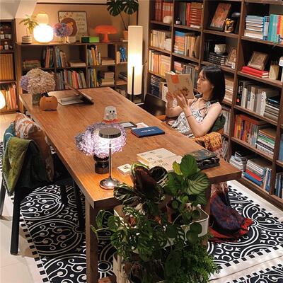 实木去客厅化大长书桌家用办公桌老榆木莫比恩工作台书房大板桌子