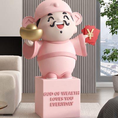 新中式财神爷大型落地摆件客厅电视柜旁门店雕塑乔迁搬家开业礼物