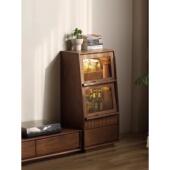 北美黑胡桃木电视侧柜客厅实木家具沙发站立柜翻转玻璃门柜抽屉柜