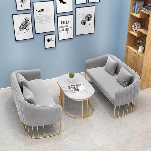 北欧简约现代会客接待桌椅铁艺服装店美容院网红款小沙发茶几组合