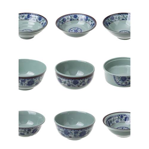 中国覆古怀旧老式餐厅三聚氰胺餐具10件青花瓷饭碗商业塑料汤面碗
