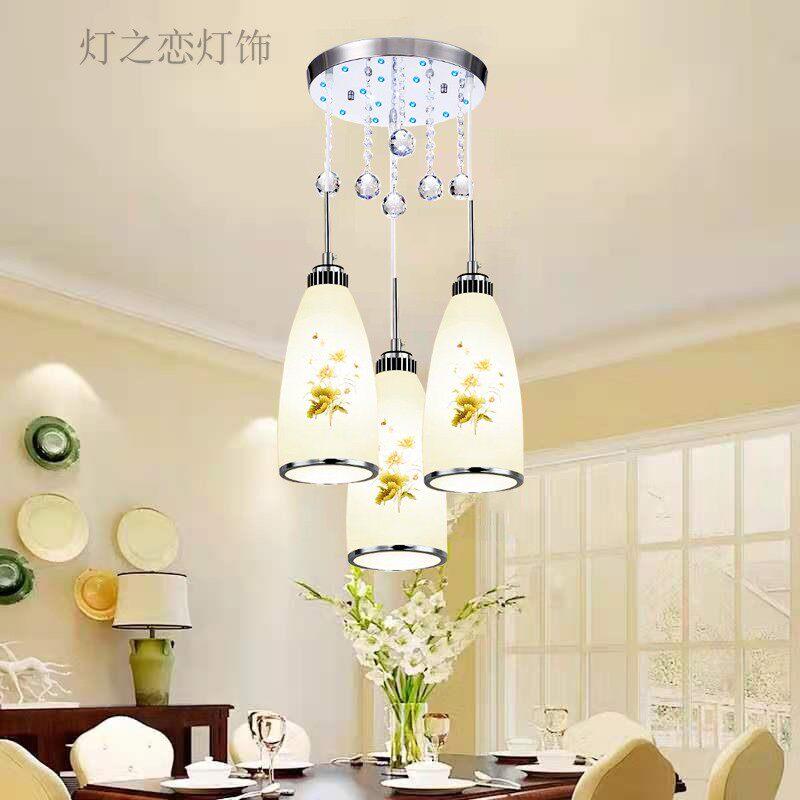现代简约三头水晶吊灯 饭厅玻璃创意灯具 家用LED餐厅吊灯