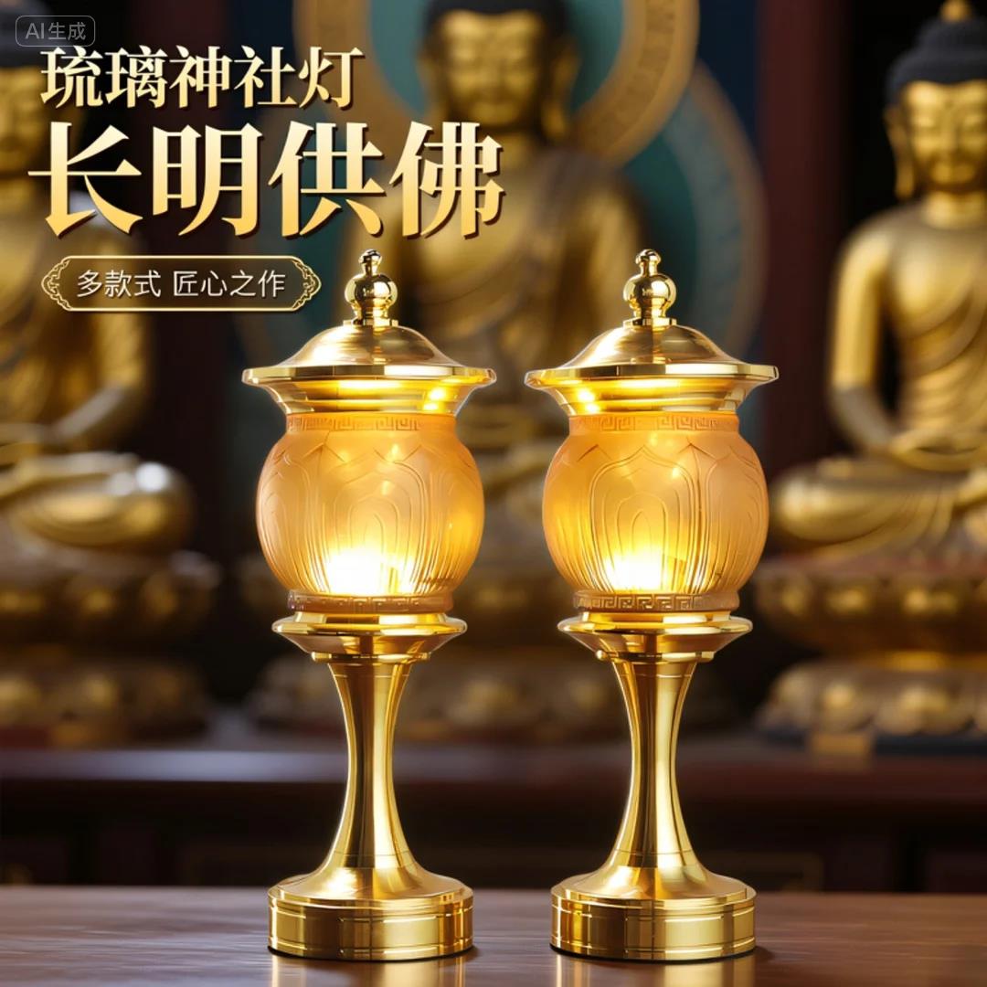 新款琉璃led莲花灯佛前供灯家用供佛灯佛堂长明灯插电观音财神灯