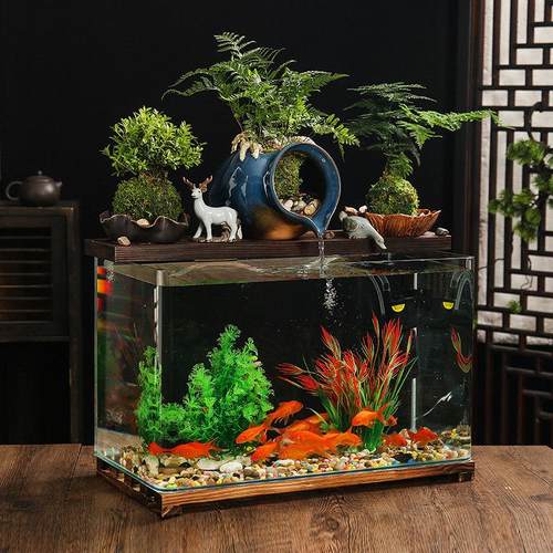 新款懒人鱼缸摆件循环流水过滤桌面鱼缸超白缸客厅办公室电视柜