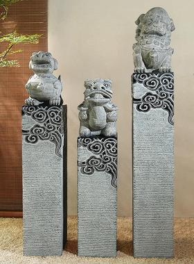 麒麟狮子貔貅门口拴马柱落地装饰摆件中式仿古庭院茶室内仿石摆设