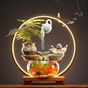 流水摆件创意生财悬壶鱼缸循环水客厅办公室桌面装饰招财开业礼品