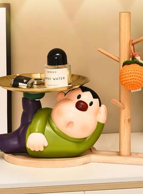 卡通呆萌胖虎托盘家居客厅玄关钥匙收纳托盘摆件茶几桌面装饰品