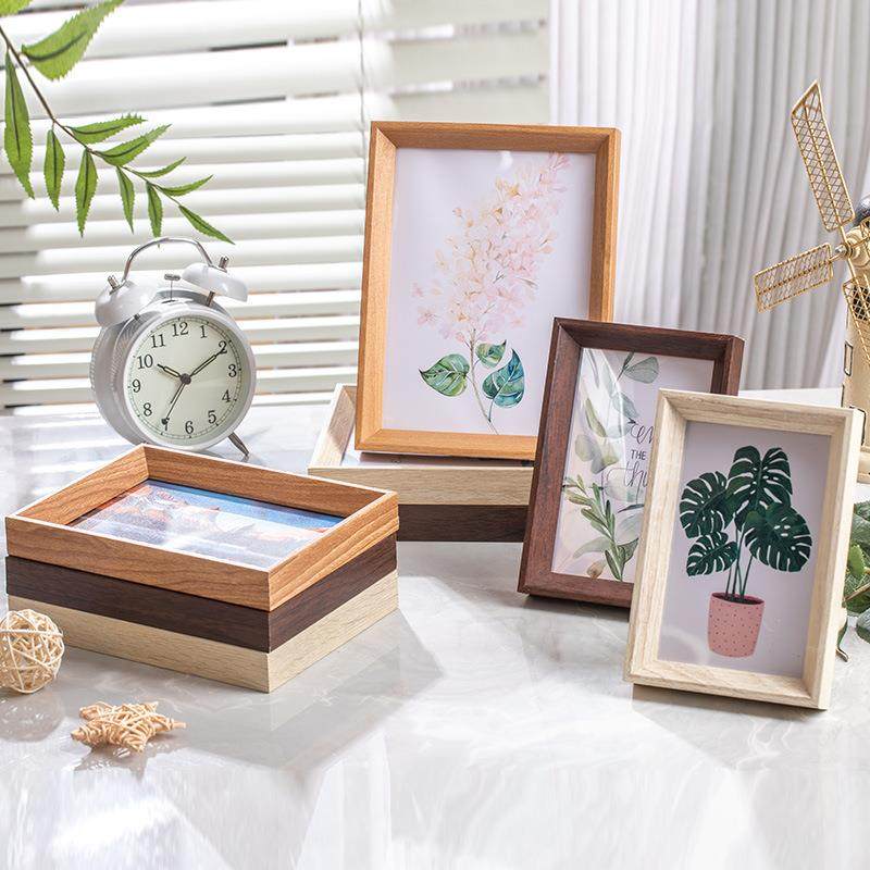 中式斜边小相框画框6寸7寸8寸a4相框木质摆台客厅装饰挂墙框