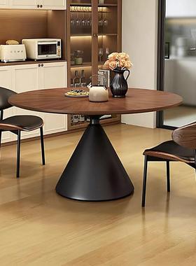 中古风实木圆形餐桌家用小户型圆桌法式复古简约桌子餐桌椅子一套