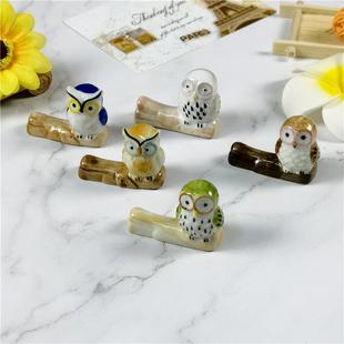 酒店餐厅摆台家用家居装 卡通陶瓷猫头鹰筷子架餐桌小摆件个性 饰品