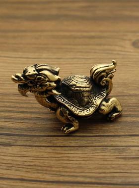 铜实心玄武龙龟摆件 黄铜乌龟镇纸 毛笔架茶宠茶壶盖置手把件