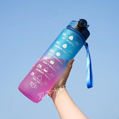 亚马逊32oz跨境渐变水杯 1L大容量太空杯提绳吸管杯户外运动水杯