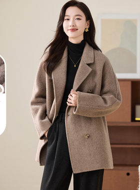 【休闲商务西服外套】2025秋冬时尚气质双面呢短款羊毛大衣女
