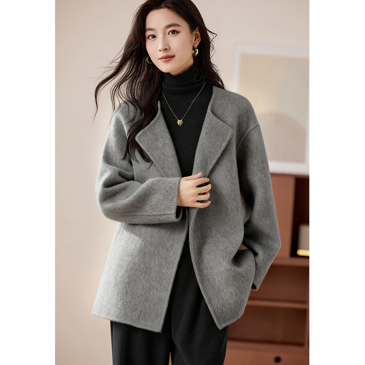 【轻奢羊毛外套】2025秋冬气质系带保暖高端双面呢大衣女