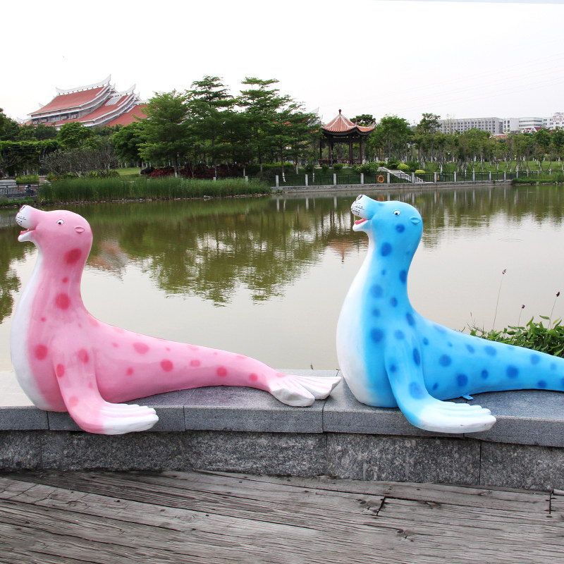 大型玻璃纤维仿真海狮海豹雕塑海洋公园发光动物水池装饰工艺品摆