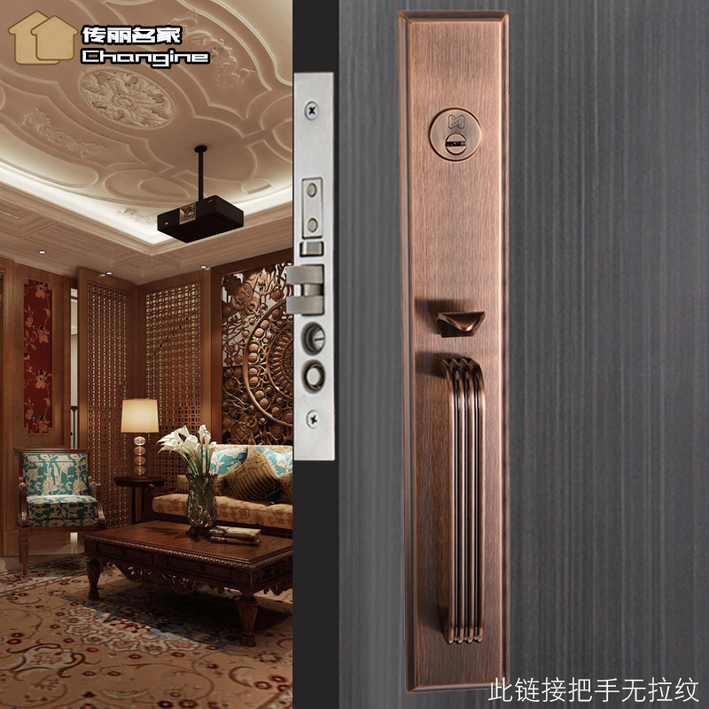 不锈钢304家用带门上锁纯铜锁芯双开实木门超B美式豪华别墅大门锁