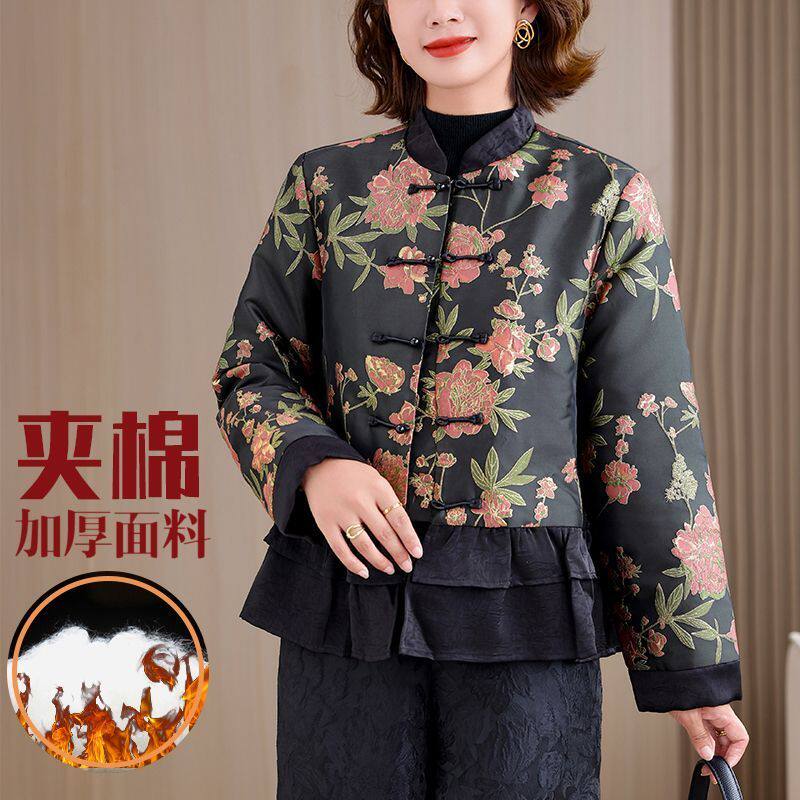 2025秋冬新款新中式棉衣廓形复古盘扣长袖宽松外套女上衣妈妈装外