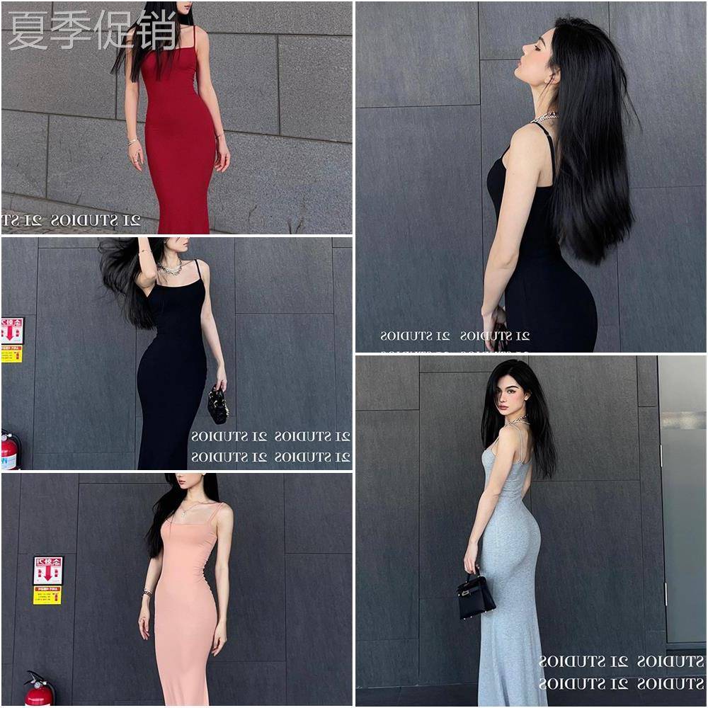 卡戴珊同样的夏天束腰性感辣妹苗条Look紧身黑色吊带裙女士长裙
