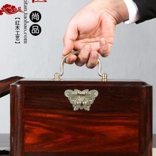 红木首饰盒老挝大红酸枝复古手提百宝箱实木文玩收纳盒手提百宝箱