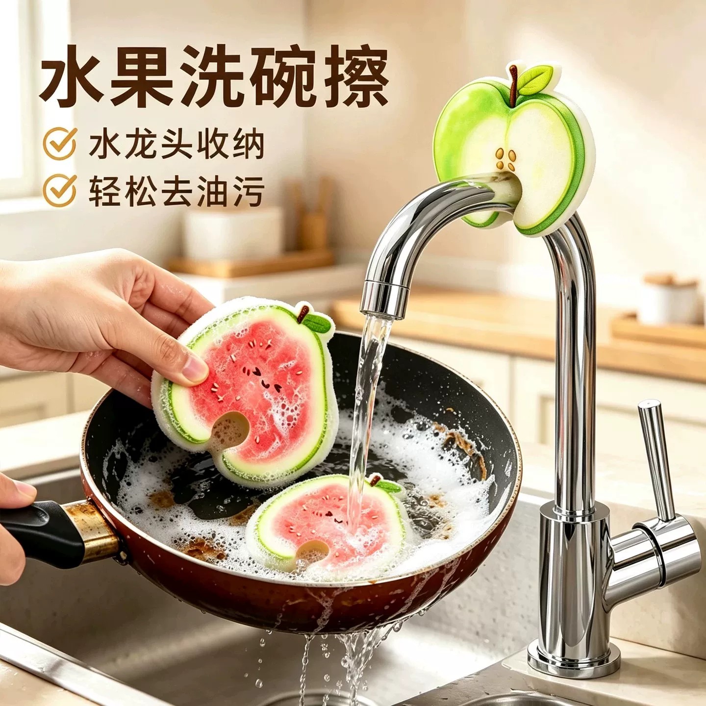 水果家用洗碗厨房洗锅刷锅清洁神器易清洗海绵擦吸水加厚创意可爱