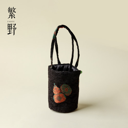 繁野福禄葫芦圆筒收纳袋中式手工收纳袋布艺防烫便携茶事包盖碗袋
