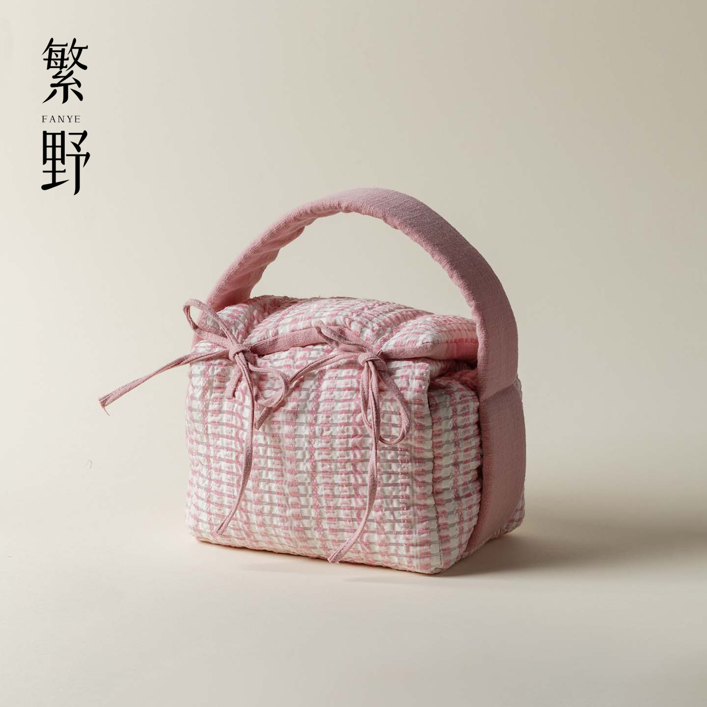 繁野 高颜值粉白泡泡茶事包棉麻加厚茶具收纳包便携防护包相机包