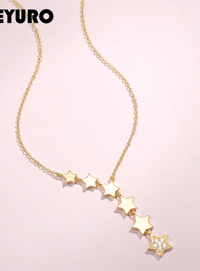 DIEYURO Stainless Steel Gold Color Multip Stars Zircon Neckl