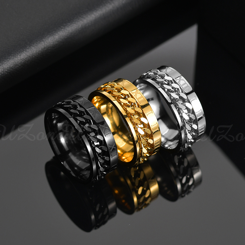 新品Cool Stainless Steel Rotatable Men Couple Ring High Qual