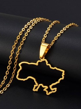 Anniyo Outline Ukraine Map Pendant Necklace Stainless Steel
