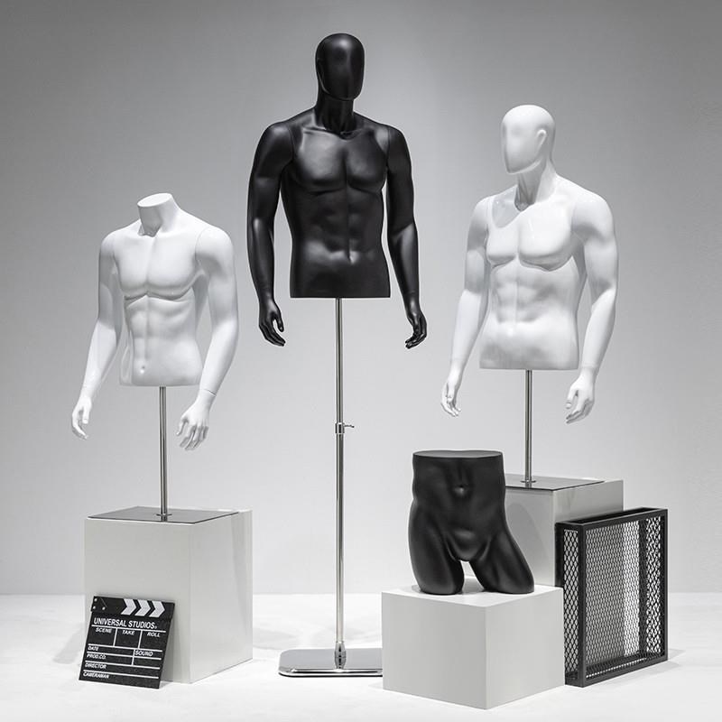 男模特展示架半身假人体人偶人台黑白男装服装店橱窗道具模型直销