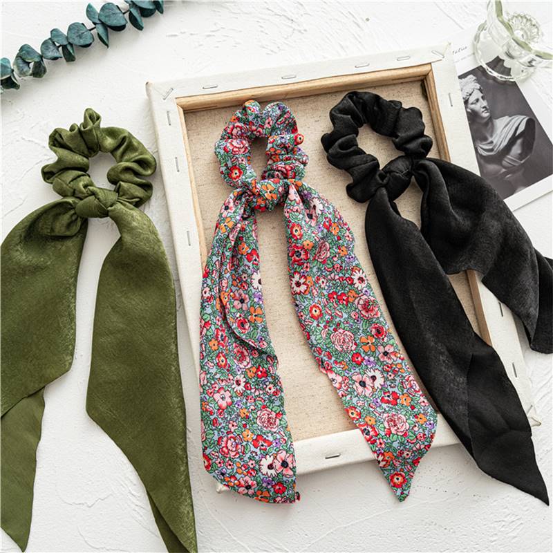 新品New Floral Print Scrunchies Chiffon Bow Elastic Hair Ban
