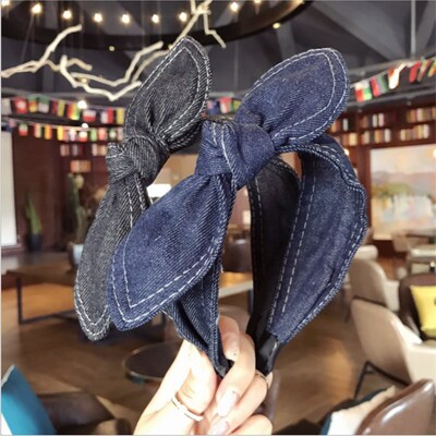 Fashion Hair Accessories Women Denim Bow Headbands Side Rabb