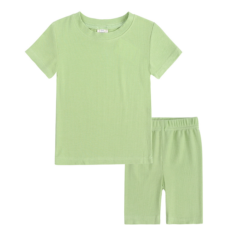 欧美夏季亲子装亚马逊女家居服纯色运动紧身裤儿童套装