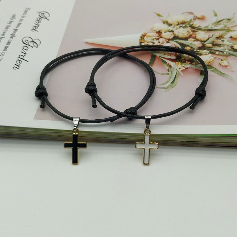 新品2 pcs/lot Cross Couple Bracelet New Fashion White Black