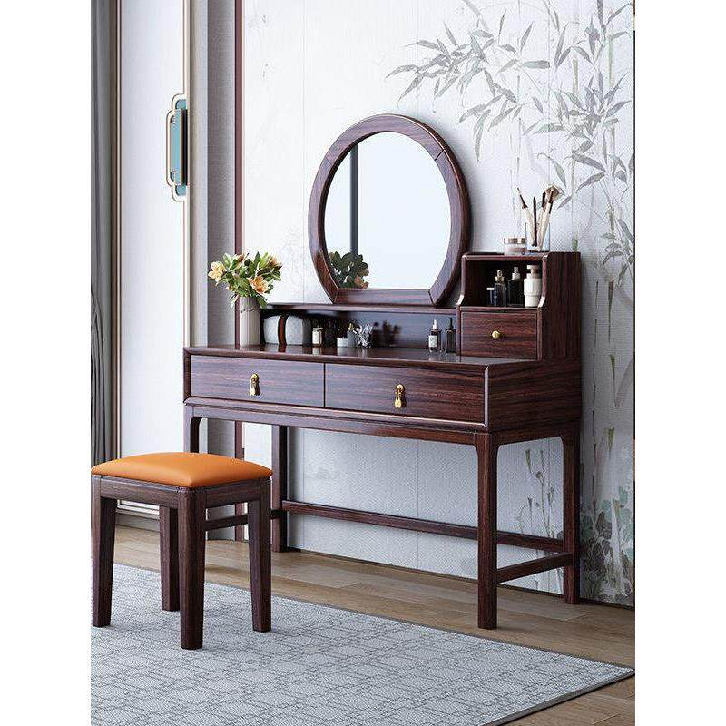 黑金木实木梳妆台新中式轻奢小公寓卧室梳妆台镜台